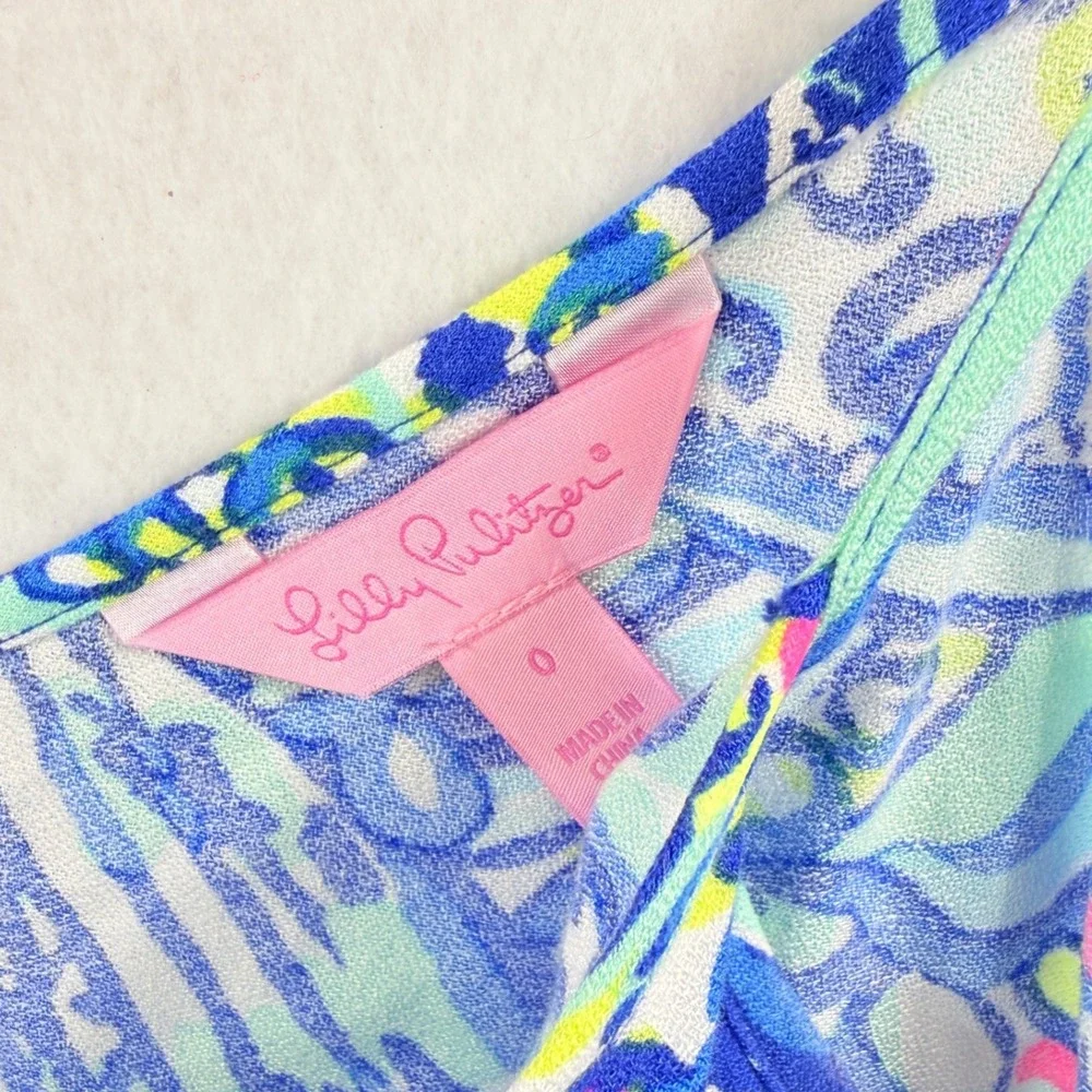 Lilly Pulitzer Ceviche Ramona Top Women 0 Blue Pink Tassel Beachy Coastal Preppy